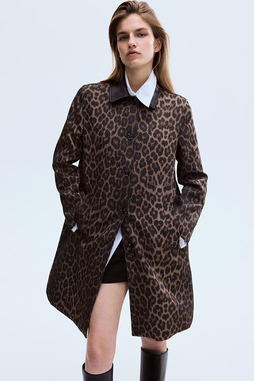 Twill car coat - brown/leopard print