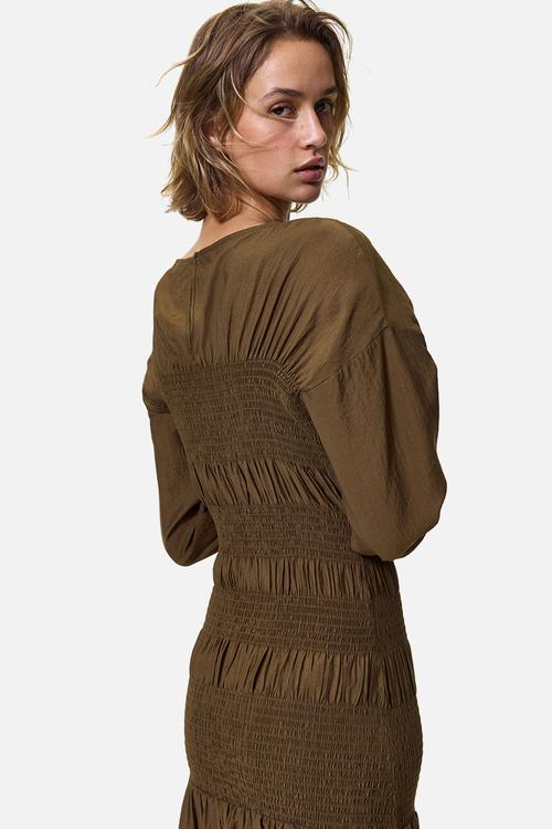 Smocked dress - dark khaki green