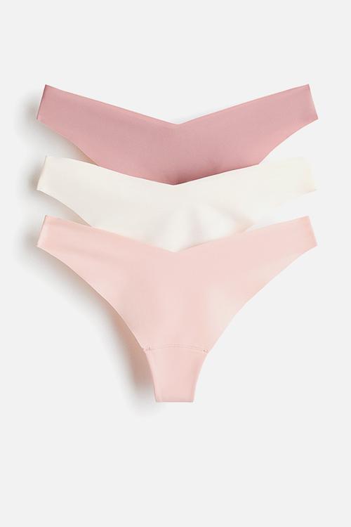 3-pack invisible thong briefs with lycra® - dusty pink/cream/light beige