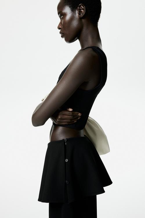 Skirt-layered barrel-leg trousers - black
