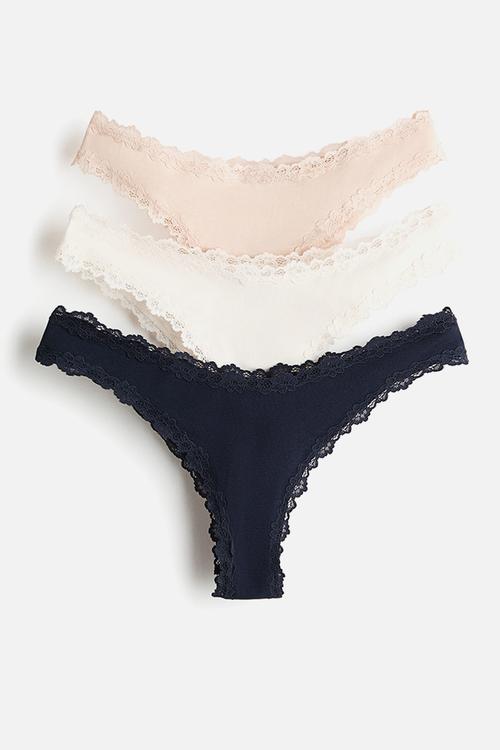 3-pack lace-trimmed brazilian briefs - light beige/cream/navy blue