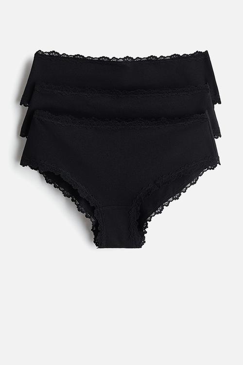 3-pack lace-trimmed hipster briefs - black