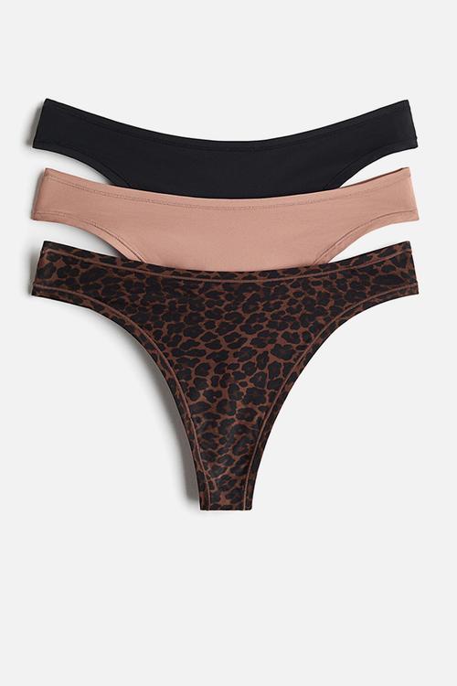 3-pack microfibre thong briefs - brown/leopard print