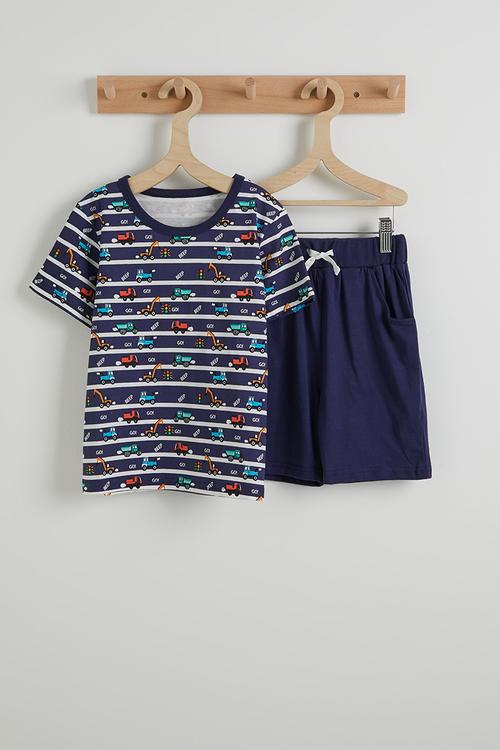 Aop tee and plain shorts - navy stripes/navy