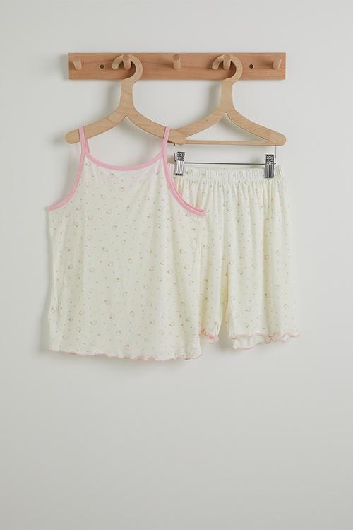 Aop cami and shorts pj set - white/pink