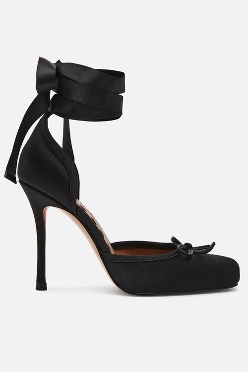 Larina square toe ankle strap - black satin
