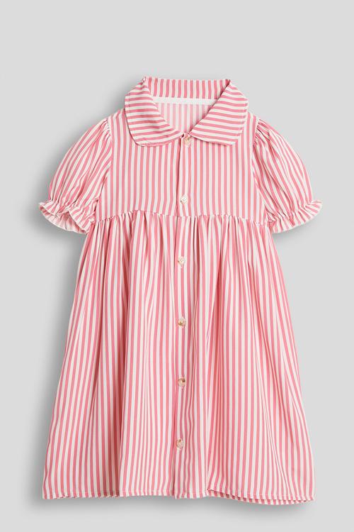 Button-front puff sleeve dress - red stripes