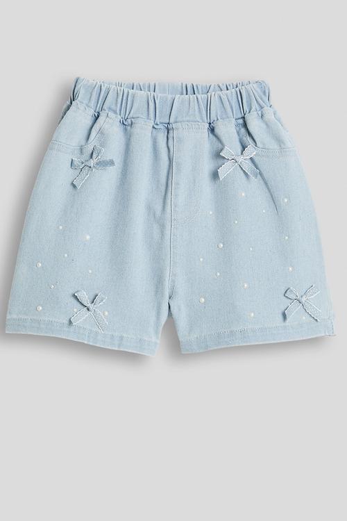 Bow applique denim shorts - light blue