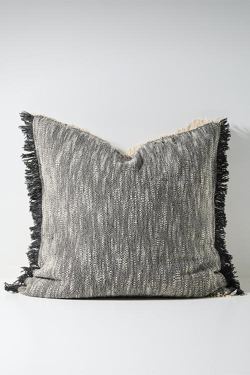 Woven Double Fringed Cushion Cover - Charcoal