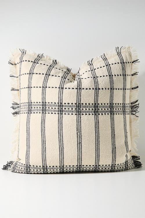 Woven Check Cushion Cover - Charcoal & Neutral