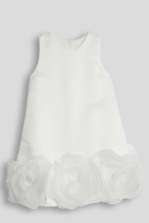 3D flower hem dress - white