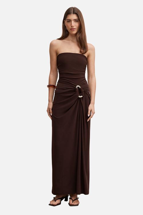 Keely strapless jersey maxi dress in bitter chocolate