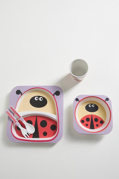 5 Piece ladybug themed dinnerware set - multi