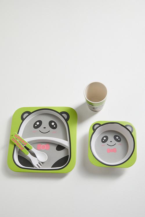 5 Piece panda themed dinnerware set - multi