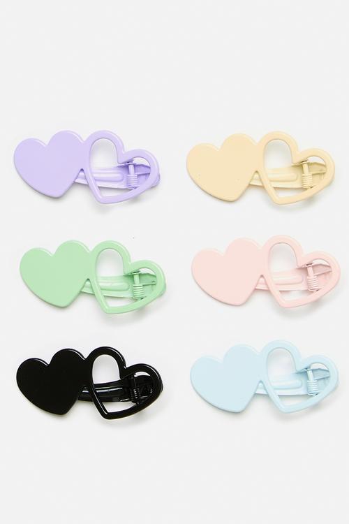 Double heart barrettes - multi colour