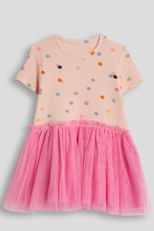 Combo dress with tulle skirt - peach/aop/pink
