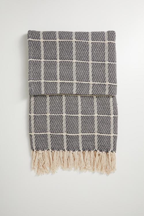 Reese Cotton Check Throw - Charcoal