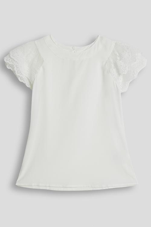 Anglaise flutter sleeve top - white