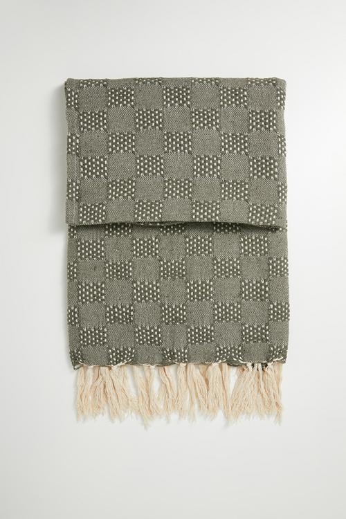 Fin Cotton Geo Throw - Olive