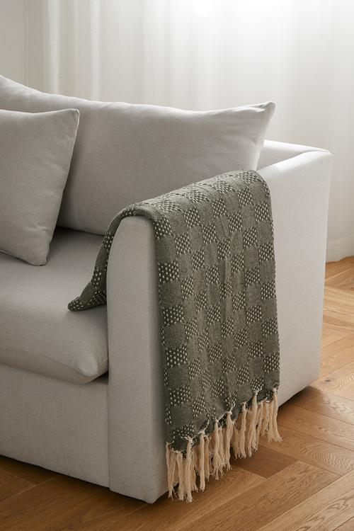 Fin Cotton Geo Throw - Olive