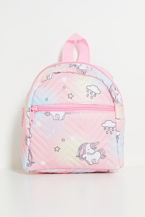 Chevron quilted backpack - pink/unicorn aop