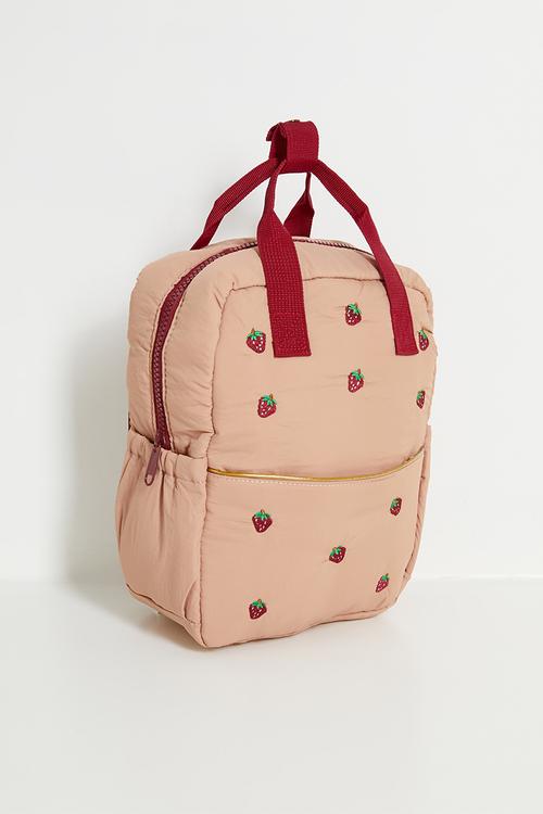 Strawberry embroidered backpack - pink & red