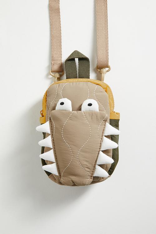 3D crocodile quilted crossbody bag - beige