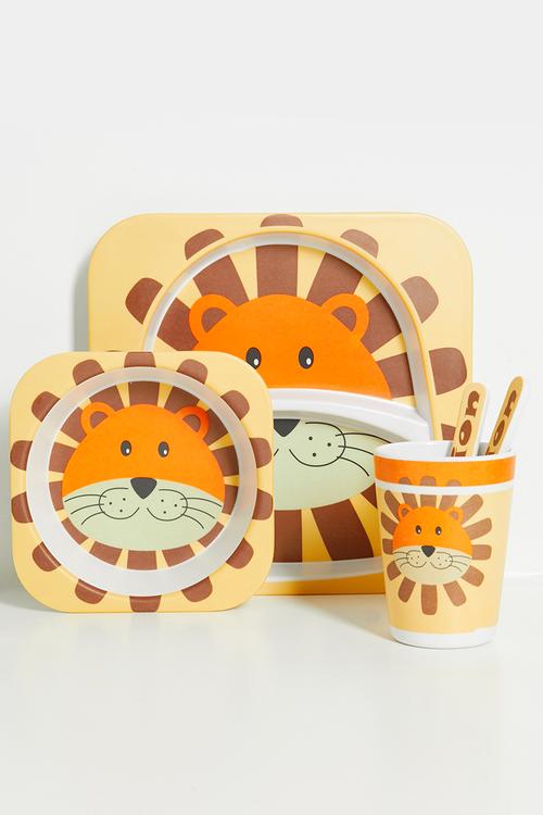 5 Piece lion themed dinnerware set - multi