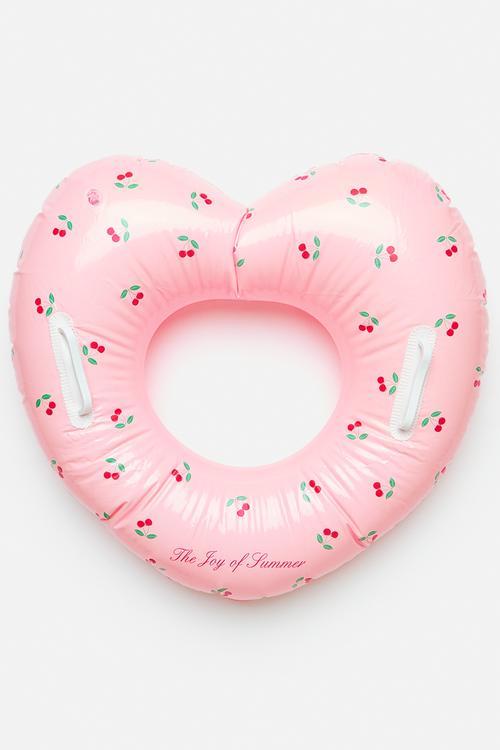 Heart shaped floating tube - pink/cherry aop