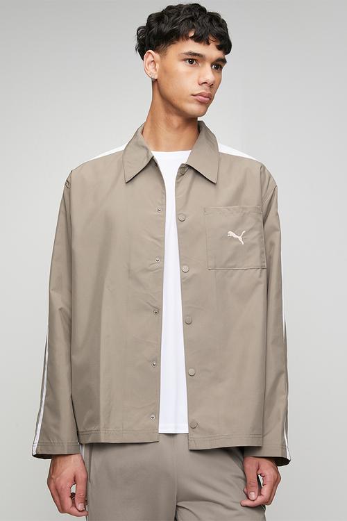 T7 Relaxed Woven Overshirt - Brown