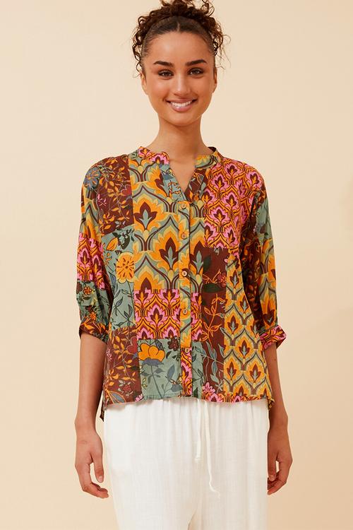 Half Sleeve Batwing Easy Wearing Printed Sheer Blouse  - Multi Sage