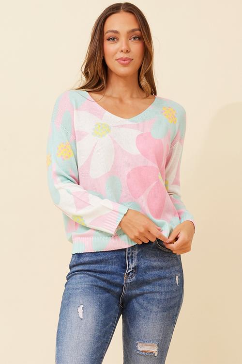 Made In Italy Viscose Blend L/S -Neck Knitwear Top - Pink