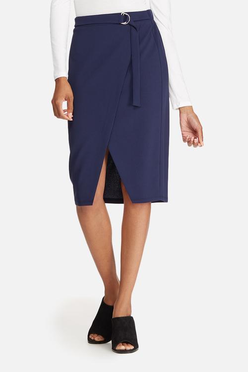 Mock wrap pencil skirt