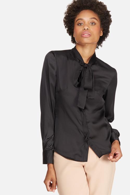 Satin kitty bow blouse