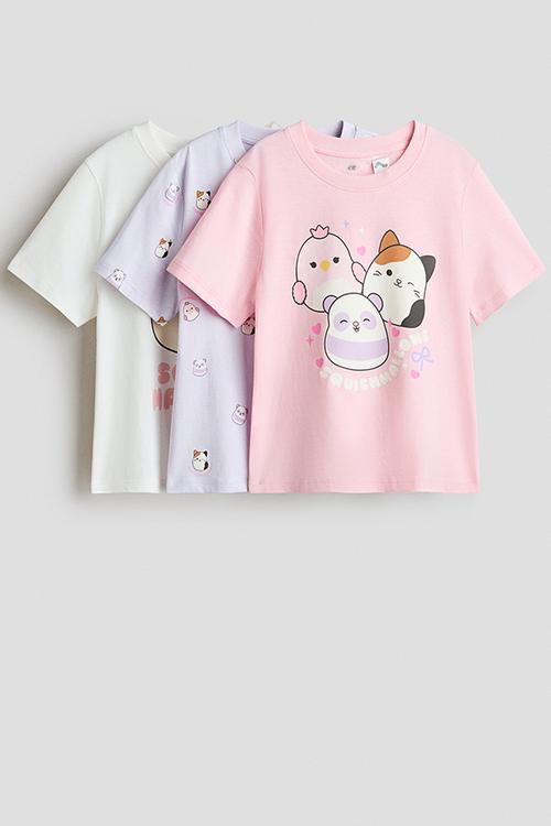 3-pack printed jersey tops - pink/squishmallows