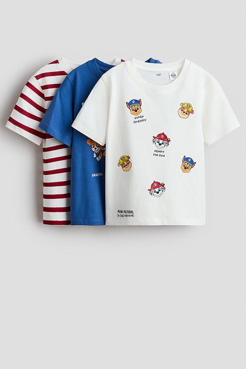 3-pack printed t-shirts - cream/paw patrol