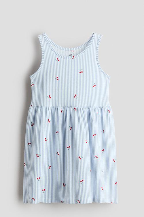 Patterned cotton dress - light blue/striped