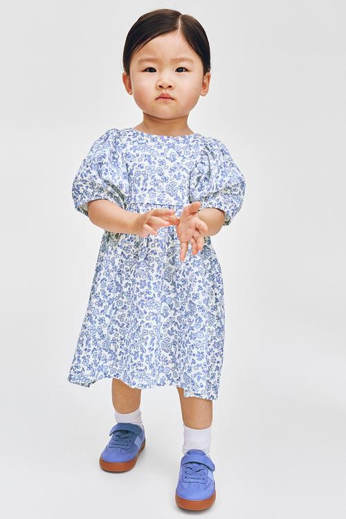 Cotton muslin dress - light blue/floral