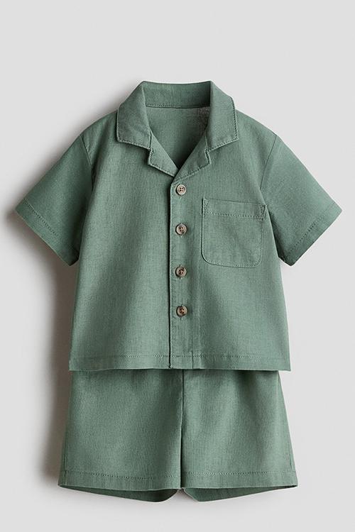 2-piece linen-blend set - green