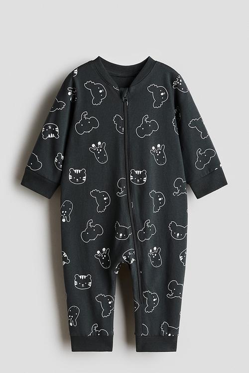 Patterned sleepsuit - dark grey/animals