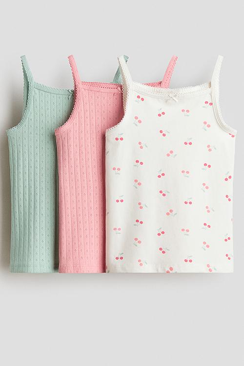 3-Pack cotton strappy tops - white/cherries