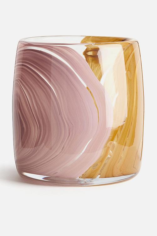Glass lantern - light pink/yellow