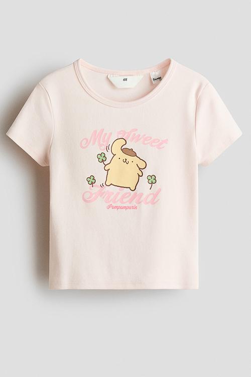 Print-motif cotton top - light pink/pompompurin