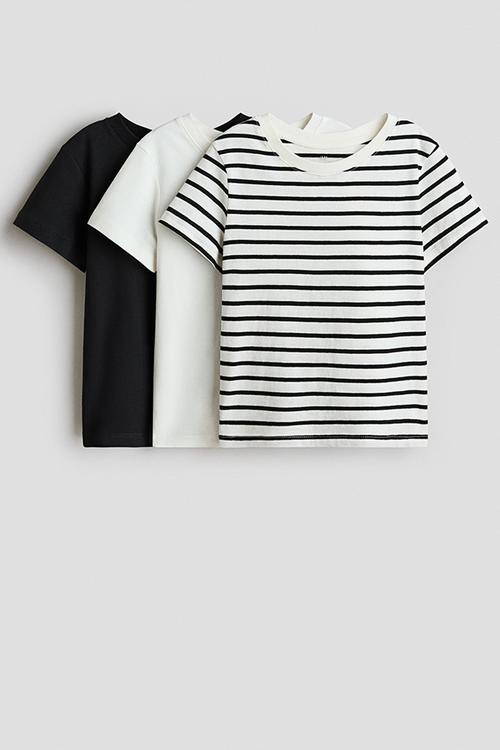 3-Pack cotton T-shirts - white/striped