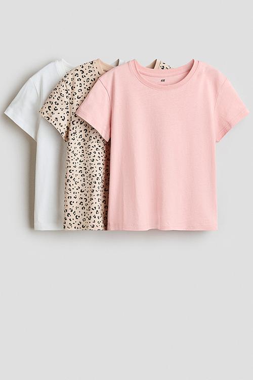 3-pack t-shirts - light beige/leopard print