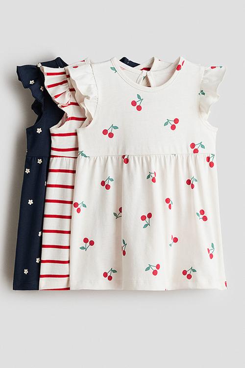 3-pack printed cotton dresses - navy blue/cherries