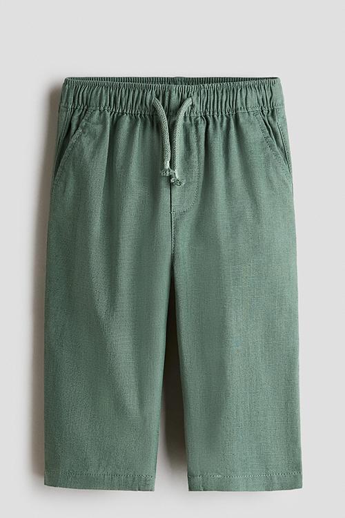 Linen-blend trousers - khaki green