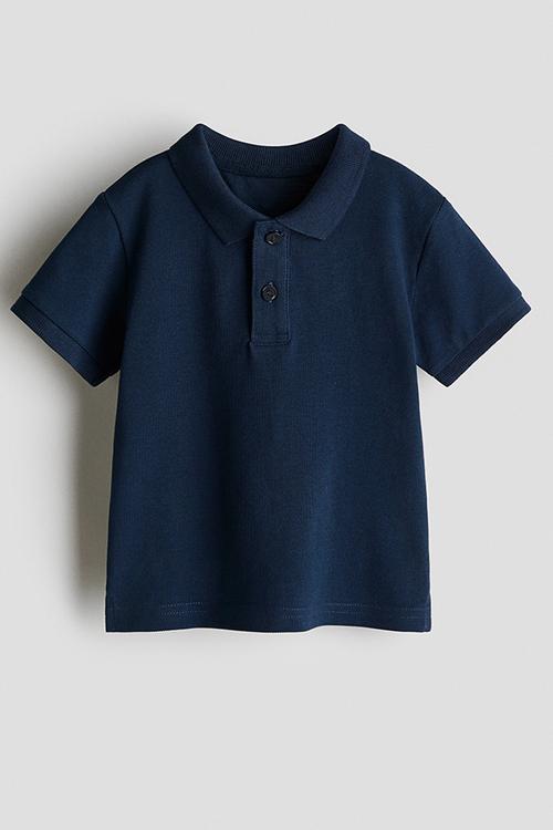 Cotton piqué polo shirt - navy blue