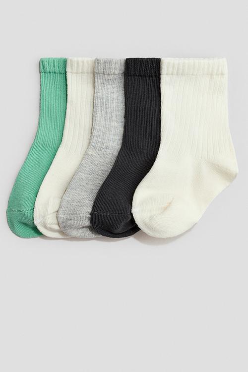 5-pack socks - green/black/white