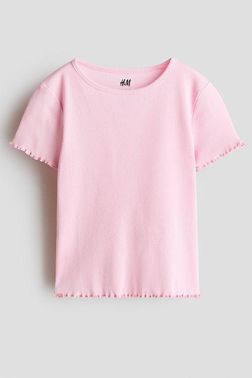 Overlocked ribbed t-shirt - light pink